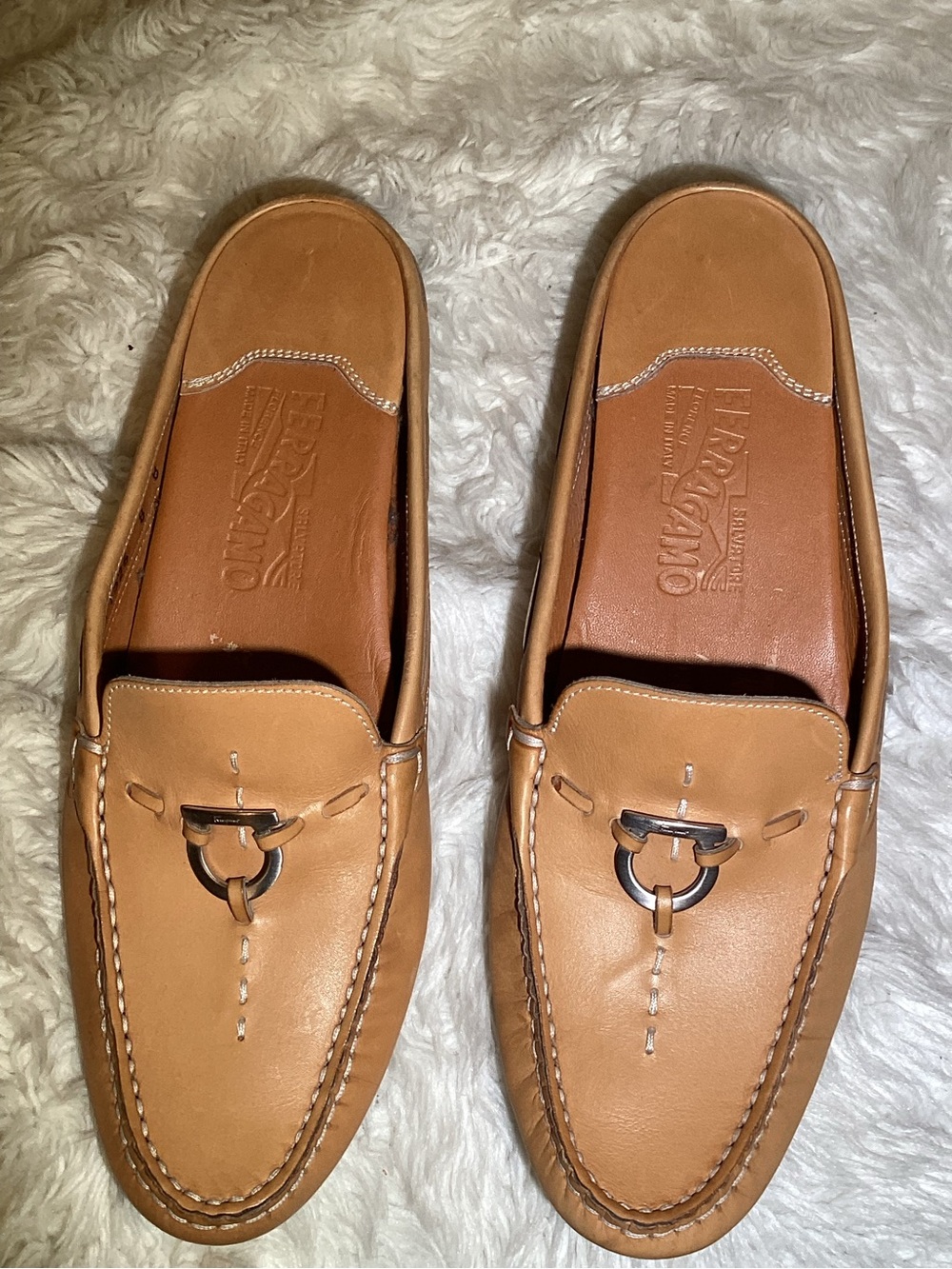 Salvatore Ferragamo Tan Leather Horsebit Mules